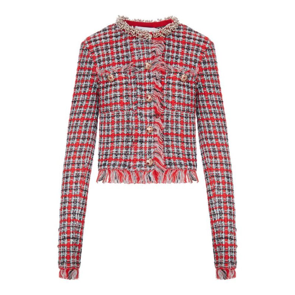 Self-Portrait Women Multicolor Tweed Short Jacket With Jewel Collar